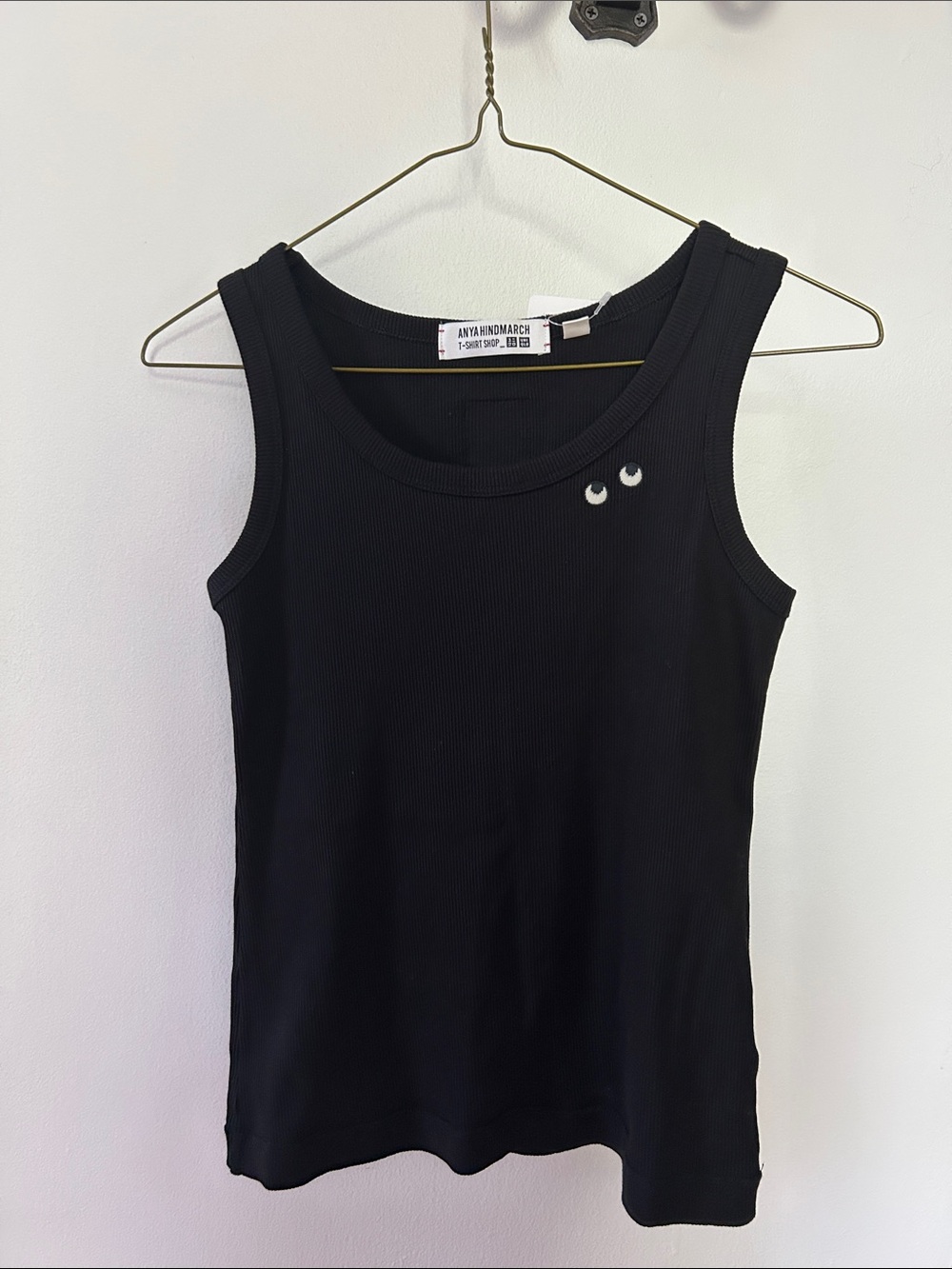 Anya Hindmarch x Uniqlo Black Ribbed Tank with Eye Embellishment